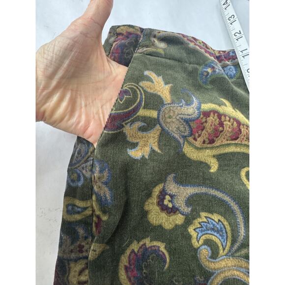 Vintage Floral Paisley Corduroy Pants Talbots Petites Olive Green Boho USA Y2K - Picture 4 of 9
